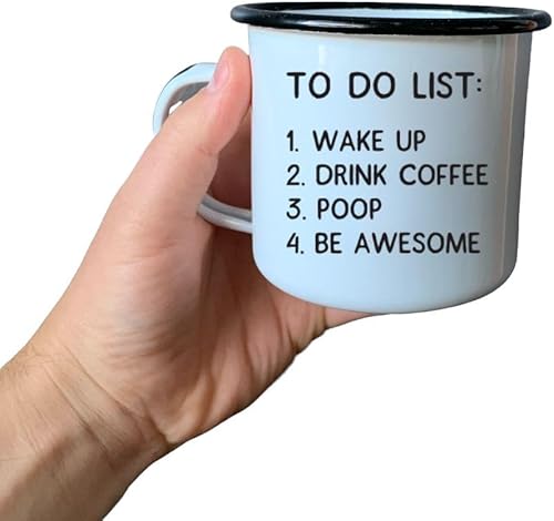 Miniatura 4 de Lista de tareas 1. DESPERTAR 2. BEBE CAFÉ 3. POOP 4. SER IMPRESIONANTE  Taza de café esmaltada  Regalo para amantes del bourbon, vino y cerveza