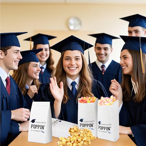 Image of DECYOOL 150Pcs Graduation Popcorn Bags Class of 2025 Popcorn Bags Graduation Party Treat Snack Goodie Cookie Bags Grease Paper Individual Servings for Graduation