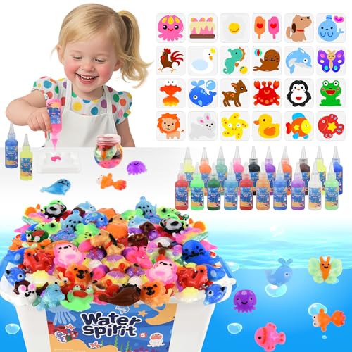 Magic Water Elf Toy Kit, Waters Pets, Aqua Fairy Water Gel Kit with 20 Magic Gels & 24 Shape Molds, DIY Squishy Maker, Summer Activities for Kids，Make Your Own Squishies Toys Crafts for Boys & Girls