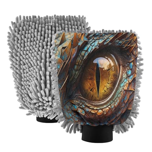 STAYTOP Dragon's Eye with Iridescent Scales Car Wash Mitt Microfiber, 2Pcs Scratch Free Lint-Free, Premium Chenille Microfiber Mitt Car Wash Brush-L