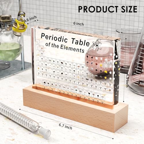 Image of Mukarisk Periodic Table with Real Elements Inside | 83 Real Elements Samples, with Wooden Stand & Magnifying Glass, Chemistry Decor, Science Gifts, for Kid, Teacher, 6*4.5 Inch