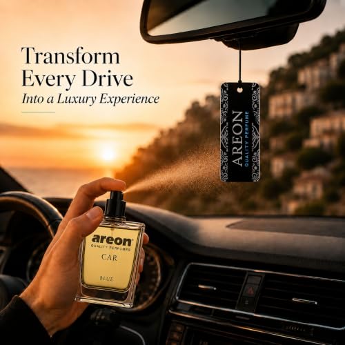 Image of AREON Car Perfume 1.7 Fl Oz. (50ml) Glass Bottle Cologne Air Freshener for Cars, Blue