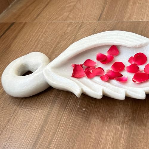 Image of Marble Urli Bowl for Decoration | Big Potpourri Decorative Bowls in Home decor | Large White Floating Flower Plates of Stone | Small Shape puja Item | (14 inch, Flame)