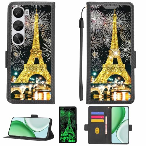 Aroepurt Case Compatible for Zuum Aura M2 Phone Case Flip Cover [with Tempered Glass Screen Protector][RFID Blocking][Gold Glitter+Luminous] LPT-TT
