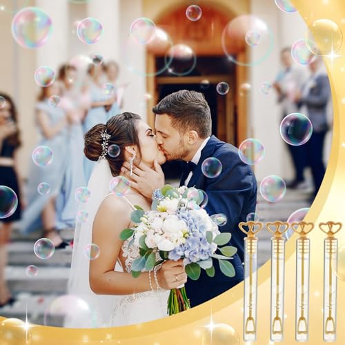 PullCrease 150 Pcs Bubble Wands Bulk for Wedding Party Mini Heart Wand with Bubble Solution for Wedding Bridal Showers Valentine Anniversary Graduation Birthday Supplies(Gold,Double Heart) - Thumbnail 4