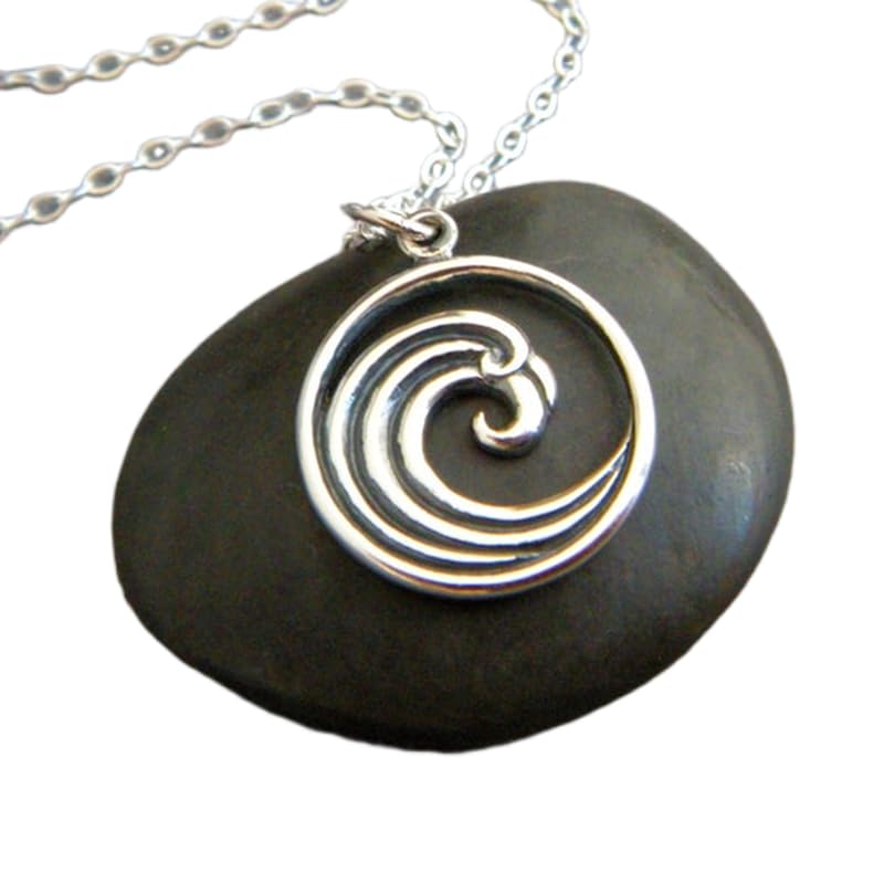 Collar de olas oceánicas de plata 925 colgante de mar estilo surfista con cadena 45cm
