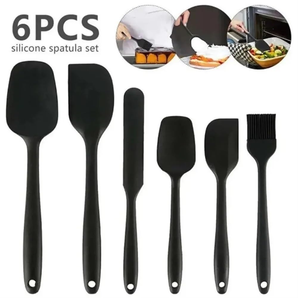 Set di spatole in silicone 6 pezzi antiaderenti resistenti al calore spatole tornitore per cottura cottura miscelazione utensili da forno (nero)