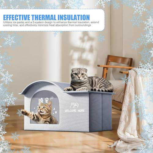 Maison rafraîchissante pour chat avec bloc de glace : abri pliable extérieur et intérieur - 3