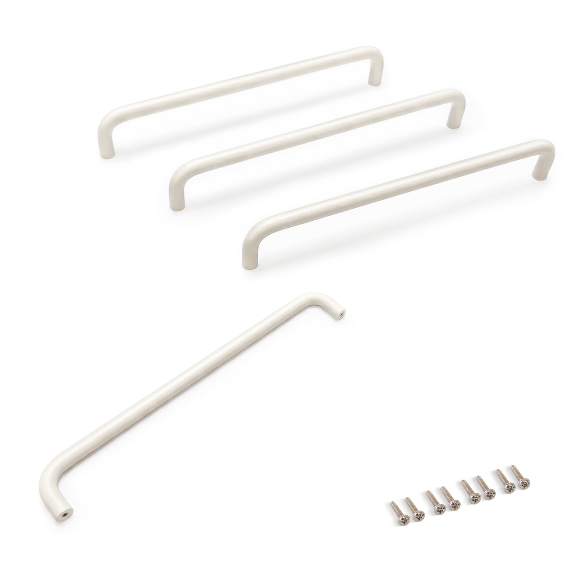 BuyBestify 4 Pack Warm Cream White Curved Cabinet Handles - Modern Minimalist Aluminium Drawer Pulls for Kitchen, Wardrobe & Bathroom Furniture - 224mm Hole Centre Spacing