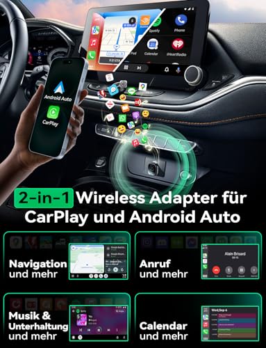 Wireless Carplay & Android Auto Adapter, Mavlou Metalldesign Mini & Stabiler 2-in-1-Dongle, Convert Wired CarPlay/Android Auto zu Wireless, für iOS 10+/Android 11+ & Autos ab 2016