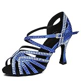 ❤️Diseño: estos zapatos de baile latino están decorados con diamantes de imitación que son muy brillantes. Los diamantes de imitación tienen dos colores, hacen que los zapatos sean más exquisitos y lujosos. La combinación elegante y suave de múltiples correas puede estabilizar mejor los pies. 