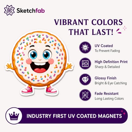 Image of Sketchfab Set of 10 Cute Food Fridge Magnets | Premium 3mm MDF with Invisible Strong Magnet | UV Coated High Gloss Finish | Decorative Kitchen Magnets for Fridge, Whiteboard, Locker, Office & Gift