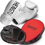 ZHENGTU ボクシング グローブ ミット セット パンチンググローブ付き フリーサイズ パンチンググローブ格闘技 空手 練習用 運動不足解消 (黒&白)