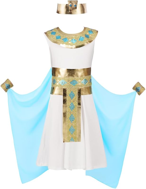 DiULi Costume Egiziana Bambini, Costume Cleopatra Ragazza con Accessori, Costume Carnevale Bambina, per Halloween, Carnevale e Feste in Maschera