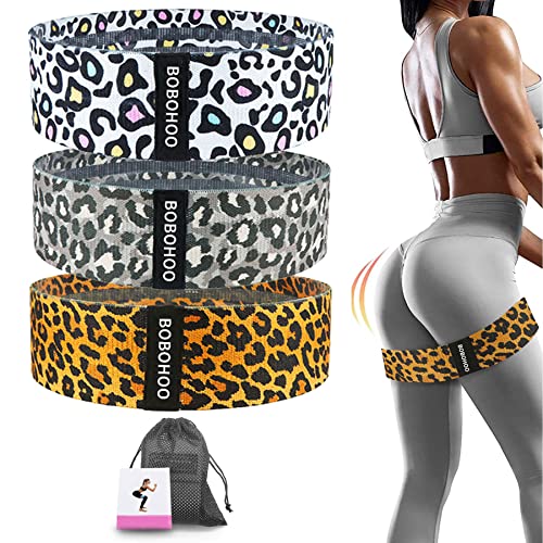 Leopard Print Resistance Bands, Booty Bands for Women Fabric, 3 Levels Fabric Exercise Bands for Booty Butt & Legs Working Out, Workout Bands Resistance Home/Gym