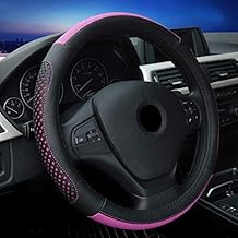 Car Steering Wheel Covers Steering Wheel Cover for Summer Genuine Leather Heavy 38 cm Hole Perforation Non-Slip (Black Rose)