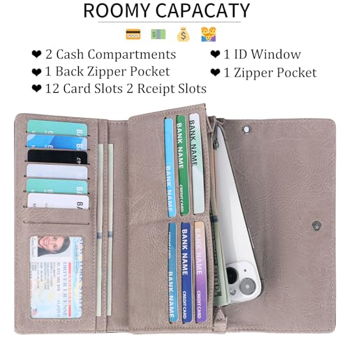Image of FALAN MULE Wallets for Women Trifold Wristlet Wallets Large Capacity RFID Blocking Ladies Purse Credit Card Holder