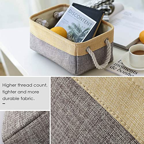 Thewarmhome Decorative Basket Rectangular Fabric Storage Bin Organizer Basket With Handles For Clothes Storage (Gold&Grey, Medium-1Pack,13.8L*9.8W*6.7H) #TOP5