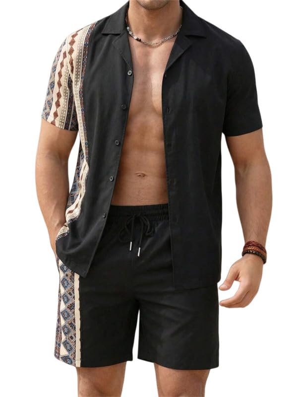 Camisa de manga corta con botones y pantalón corto transpirable con estampados florales