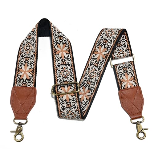 Image of LEMEDE Purse Strap,2 inch Leather End Shoulder Strap Adjustable Replacement,Retro Jacquard Multi-pattern Crossbody Bag Straps