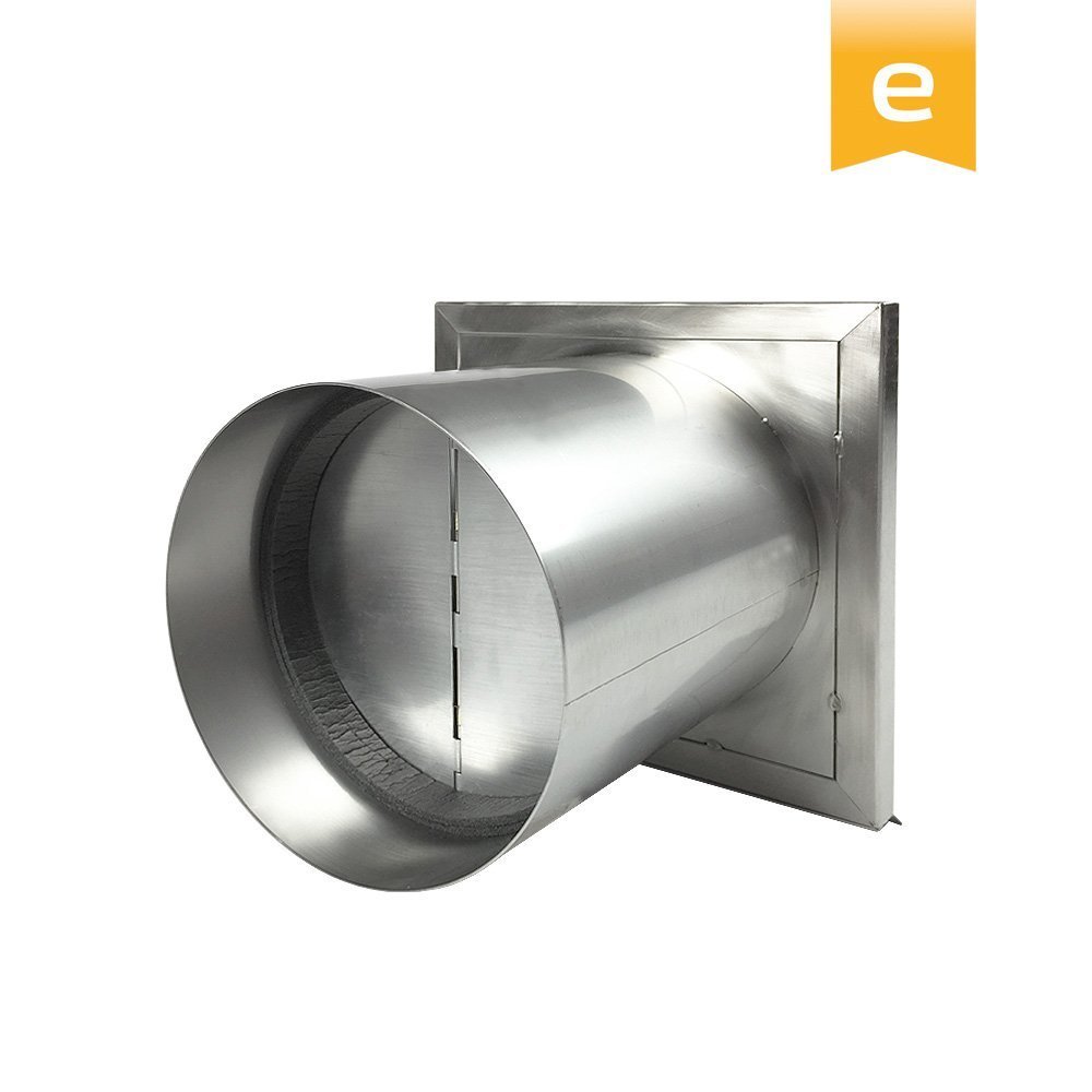 EASYTEC® Edelstahl Außenjalousie DN 150 mm mit Rückstauklappe aus Metall | Hochwertige Ausführung aus gebürstetem Edelstahl mit feststehenden Außenlamellen. Genauer Rohrdurchmesser: 147 mm.