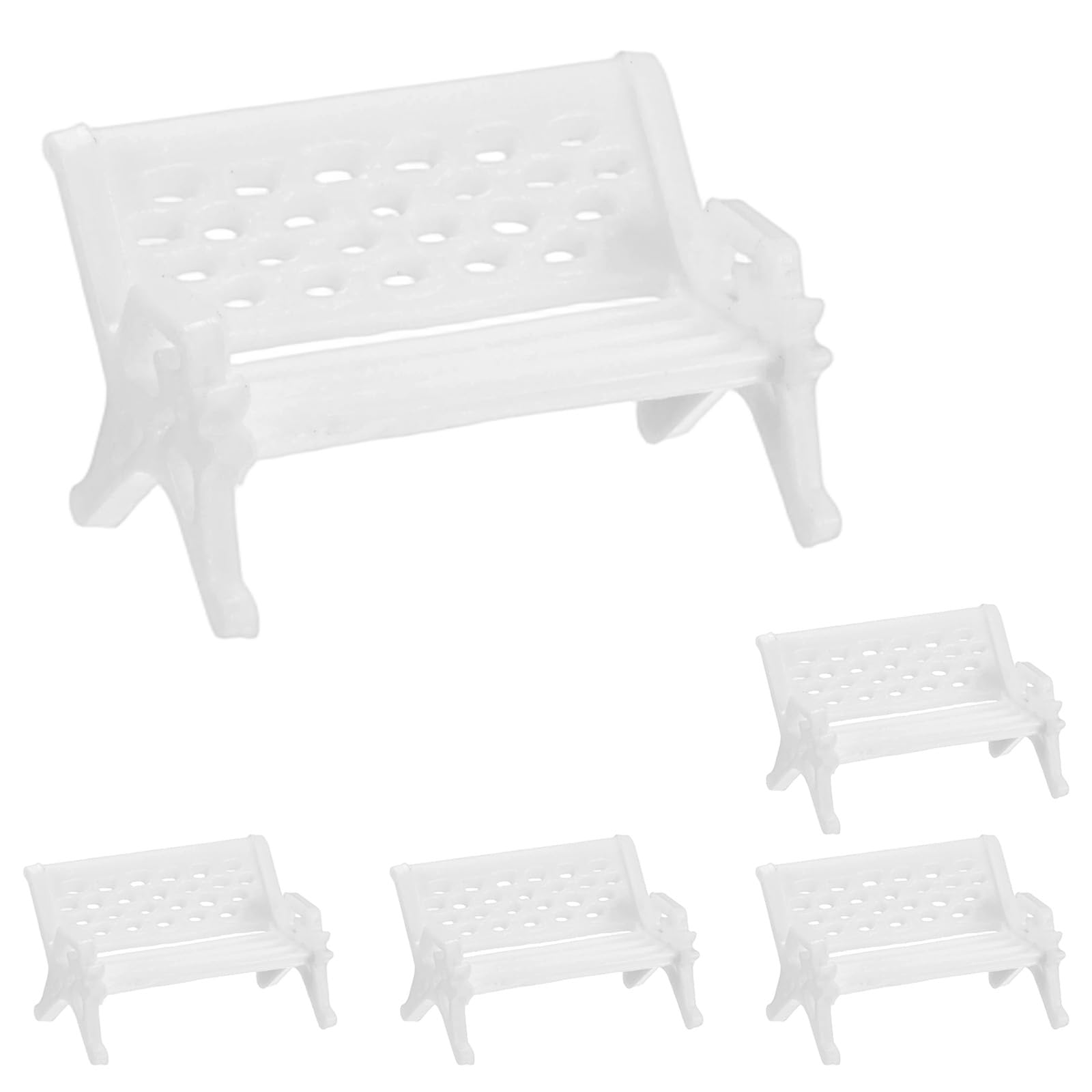 M METERXITY 5-Pack Miniature Park Bench Models, 1.4x0.9x0.8 Inch ABS Mini Village Garden Chair for Terrarium/DIY Micro Landscaping/Dollhouse, Train Platform Bench Figurines [White]