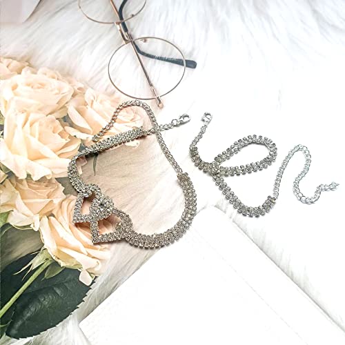 2Pcs Rhinestone Heart Anklet Bracelets Crystal Lariat Love heart Foot Chain Bling Beach Barefoot Sandal Jewelry for Women Girls Teens - Image 5