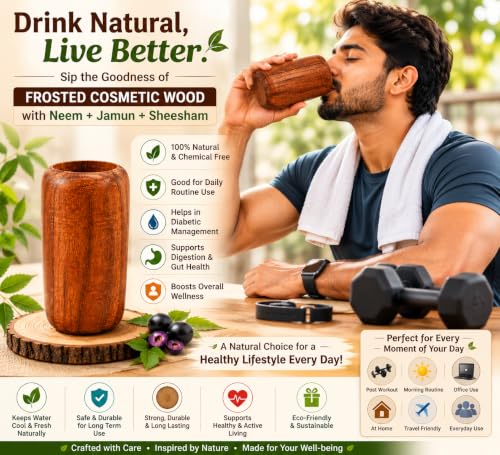 Image of Handcrafted Wooden Glass /Tumbler | Neem, Jamun & Sheesham Wood Drinking Cup | Natural Water Glass for Daily Use | Eco-Friendly Reusable Tumbler|Showpiece for Home & Office Pack of 1