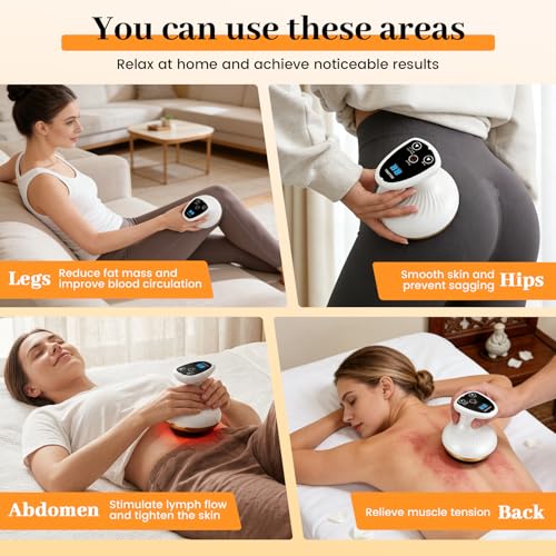 Vacuvia Cellulite Massager 4-in-1 - Vakuum Massagegerät mit 9 Stufen & Wärme, Type-C Wiederaufladbar, Elektrisches Gua Sha mit 40 Noppen & 10 Magneten für Straffere Haut & Bessere Durchblutung