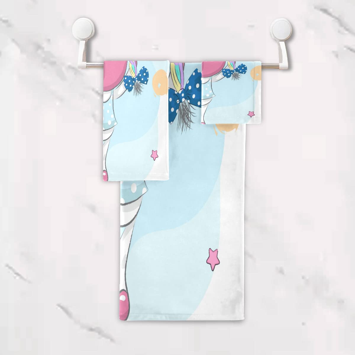 Unicornio Estrellas Caballo Estrellas Azul Juego de Toallas para Baño Playa Toalla (1 Toalla de Baño y 1 Toalla de Mano y 1 Paño de Lavado) para Nadar Niñas Niños