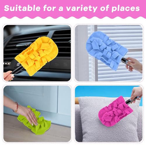 Image of Zubebe 12 Pcs Reusable Duster Refills Fleece,Red,Yellow, Green,Blue | Soft Polyester Fiber Flat Duster Refill Multi Surface Washable Cleaning Pad Tools for Home, Blinds, Car, Pet, Furniture, Fans
