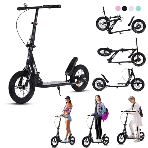 GHBXJX City Roller 290mm XXL Big Wheel Scooter Erwachsene 150 kg Tragkraft, Klappbarer Cityroller mit Handbremse und Bremse, Tretroller Kinder, Kickscooter für Erwachsene und Kinder, Schwarz