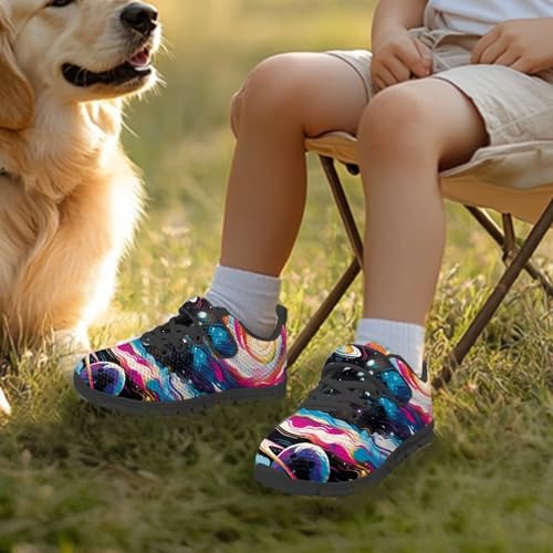 Boys Girls Sneakers Kids Breathable Lightweight Strap Tennis Athletic Running Shoes Galaxy Space Pattern3
