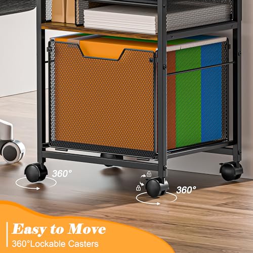 Image of 5-Tier Rolling File Cart Under Desk with Drawers, File Cabinet Organizer for Hanging File Folders, Letter-Size File Storage with Wheels, Multi-Layer Mobile Filing Cabinet for Under Desk Storage