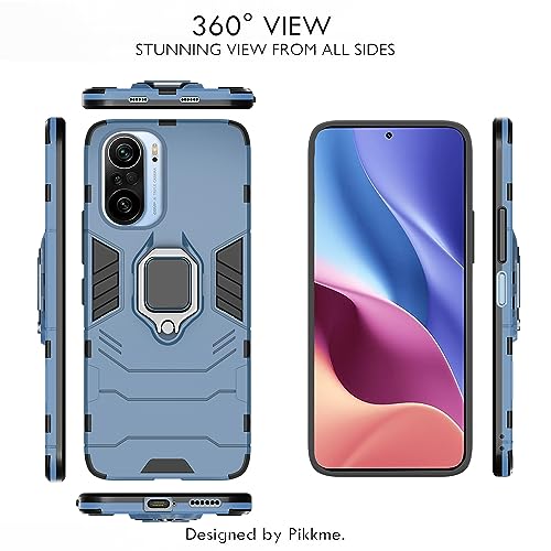 Image of Pikkme Redmi k40 / K40 Pro Back Cover | D5 Tough Armor Bumper | 360 Protection Case | Ring Holder Stand Case for Redmi k40 / K40 Pro (Blue)