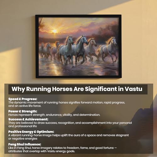 Image of 7 Running Horses Vastu Framed Wall Art Painting for Living Room |Seven Running Horses Painting With Frame Symbol of Success & Positive Energy Wall Art For Home and Office 17x23 Inch