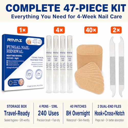 Image of Toenail Fungus Treatment Extra Strength - 25% Undecylenic Acid + 1% Tolnaftate, 4 Fungal Nail Pens + 40 fungal nail patches + 2 Files, Day & Night Repairs Yellow Thick Discolored Damaged Nails