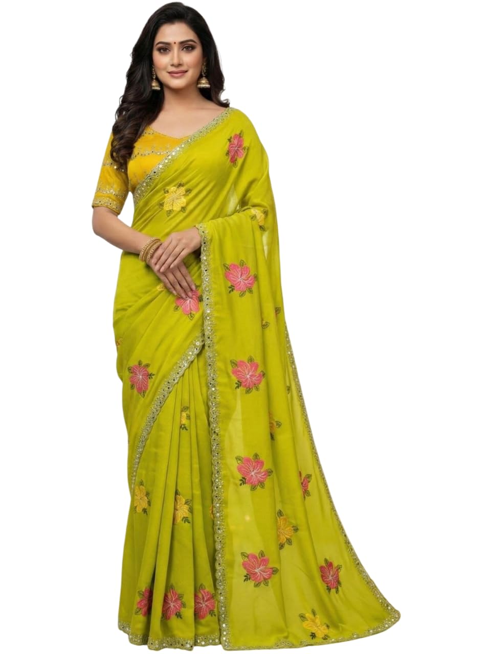 Star Georgette Saree with Sequin Embroidery Work and Embroidered Blouse (Star-104)-image-21