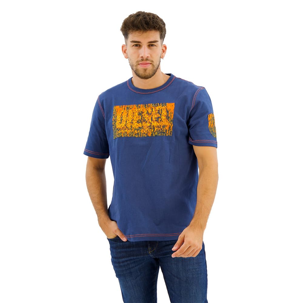 Diesel Men's 8Ms-0Dmaa Diesel_t-Adjust-Q1 Maglietta_shirt_blue_m