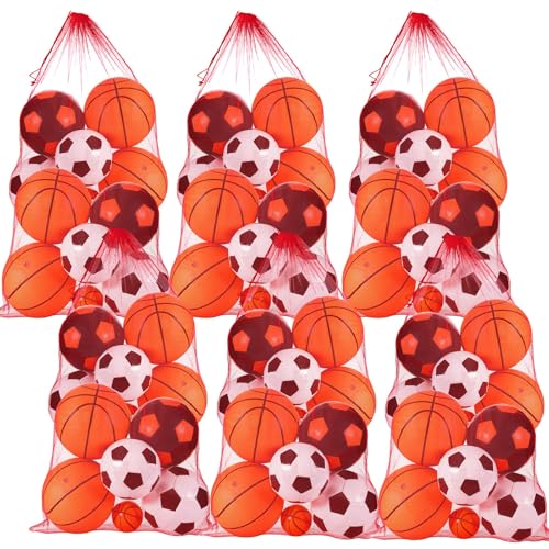 Wesnoy 6 Pcs large Mesh Bag 24 x 48 inch Ball Mesh Drawstring Storage Sports Equipment Bag for Balls Beach(Red)