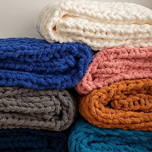 Libcmlian Cream Chunky Knit Blanket Throw 40"X40" Luxury Chenille Yarn Knitted Blanket Tight Braided Thick Cable Knit Throw Blanket For Couch Bed Sofa #TOP7
