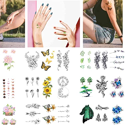 Quichic 60+ Designs Flower Tattoos Temporary Realistic Large Flower Tattoos For Women Sexy Floral Blossom Branch Temporary Tattoo For Adults Girls Long Lasting Fake Tattoos Flower For Neck Hand #TOP3