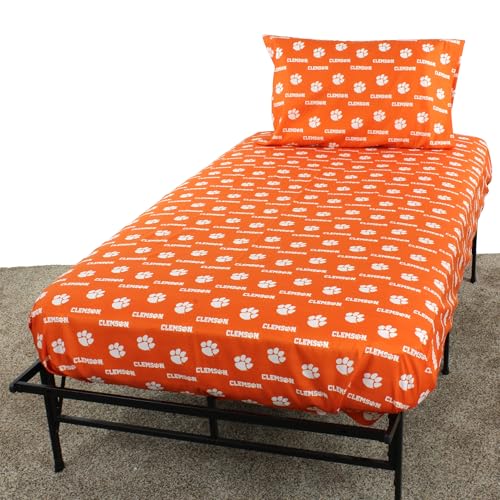 College Covers Clemson Tigers Printed Sheet Set, Twin X-Large, White
