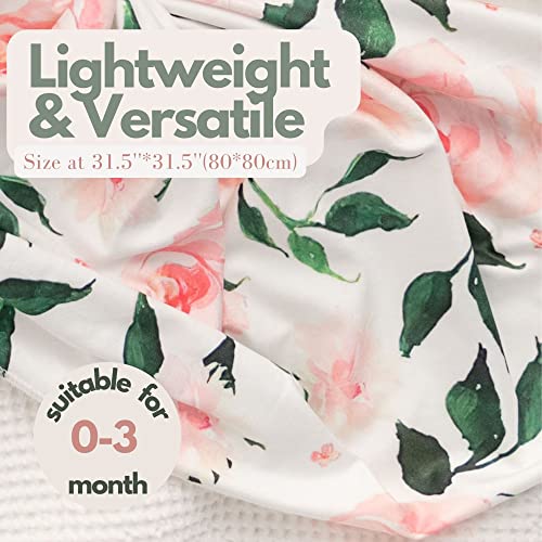 Vollmic Newborn Baby Girl Receiving Blanket Swaddle Blanket Stretchy Knit Swaddle Set With Matching Headband (Light Pink) #TOP5