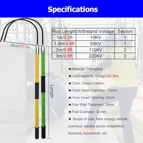 Pértiga de rescate aislante de alta tensión bastón eléctrico portátil con bolsa verde de 2m 6