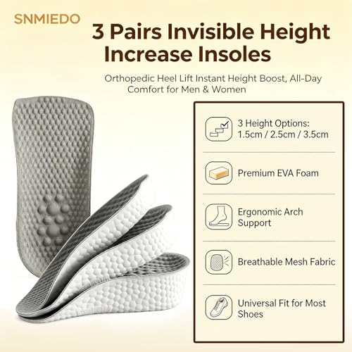 Image of 3Pairs Height Increase Insoles - Invisible Heel Lift Inserts for Men & Women, Shock Absorption Elevator Shoe Pads with Arch Support, Boost Height 1.5 /2.5 /3.5cm for Sneakers Boots Shoes