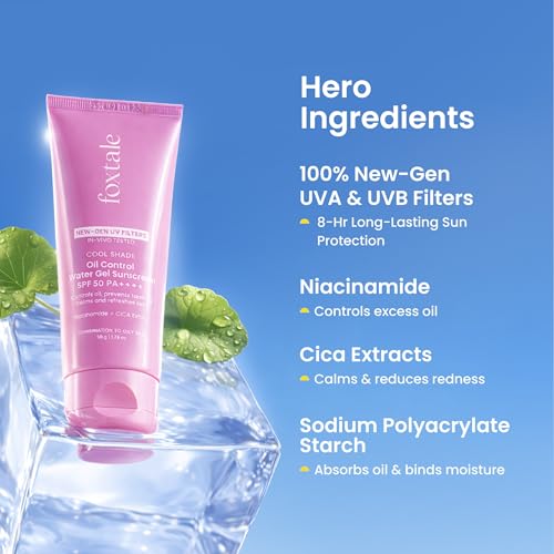 Image of Foxtale Ice-Burst Gel Sunscreen SPF 50 PA++++ for Oily Skin, In-Vivo Tested & 100% New-Gen UV Filters | Prevents Tan, Controls oil, & Mattefies | Lightweight, Non-Greasy, No White Cast | For Men & Women (Pack of 2)