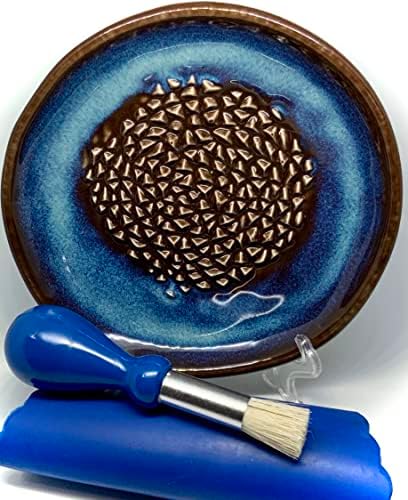 BonCera, 4pcs Premium Ceramic Garlic Grater Set, MilkyWay Glazed Design Grater w/Garlic Peeler, Gathering Brush, Display Stand, Grating Turmeric, Ginger, n more.G-504