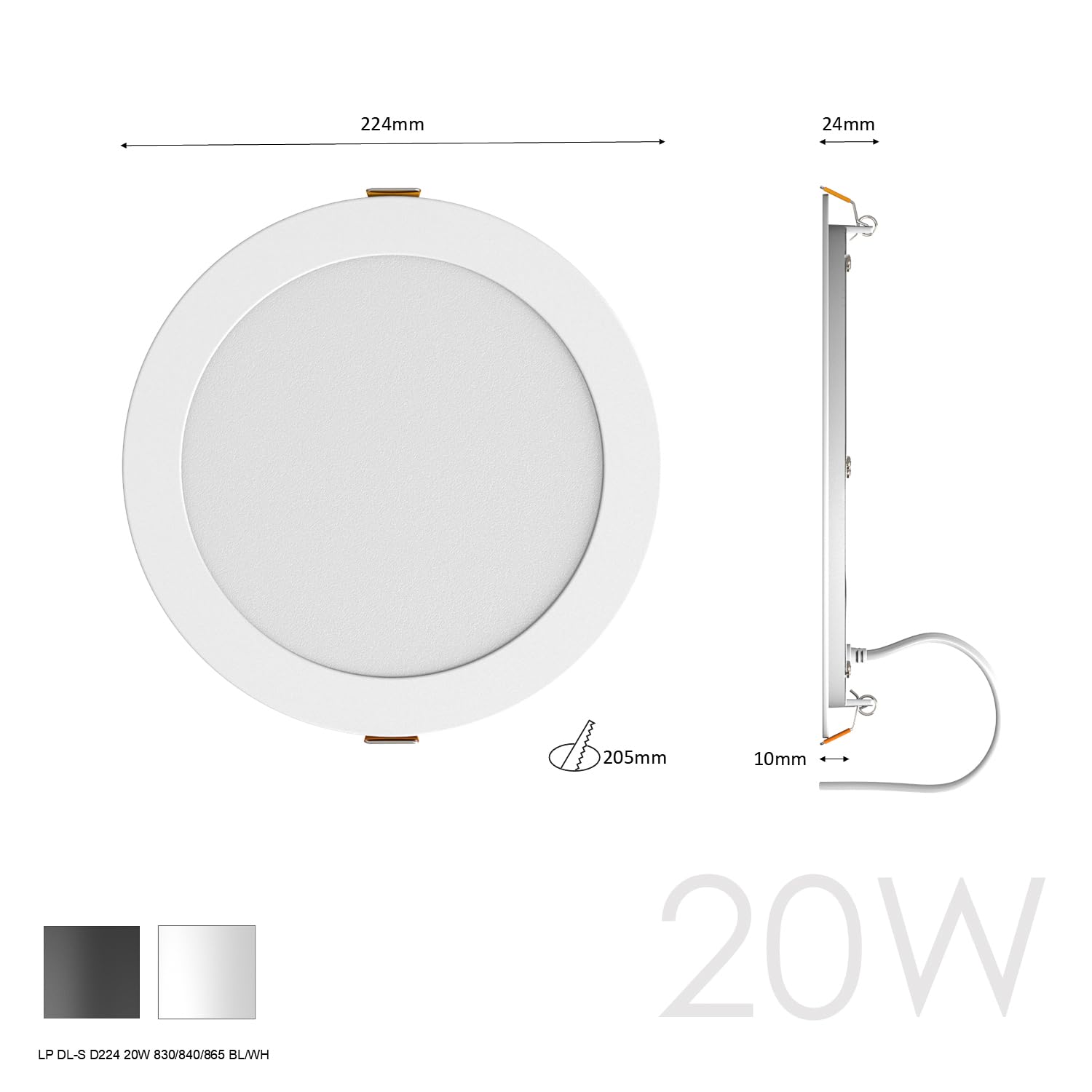 TRAXON LUXPOINT® Downlight LED Empotrable Slim 20W 3CCT 3000K/4000K/6500K con Driver Externo, Panel LED Redondo Ø224mm Corte 205-210mm, Foco LED Techo Interior 120° 220-240V (Blanco, 20W CCT)