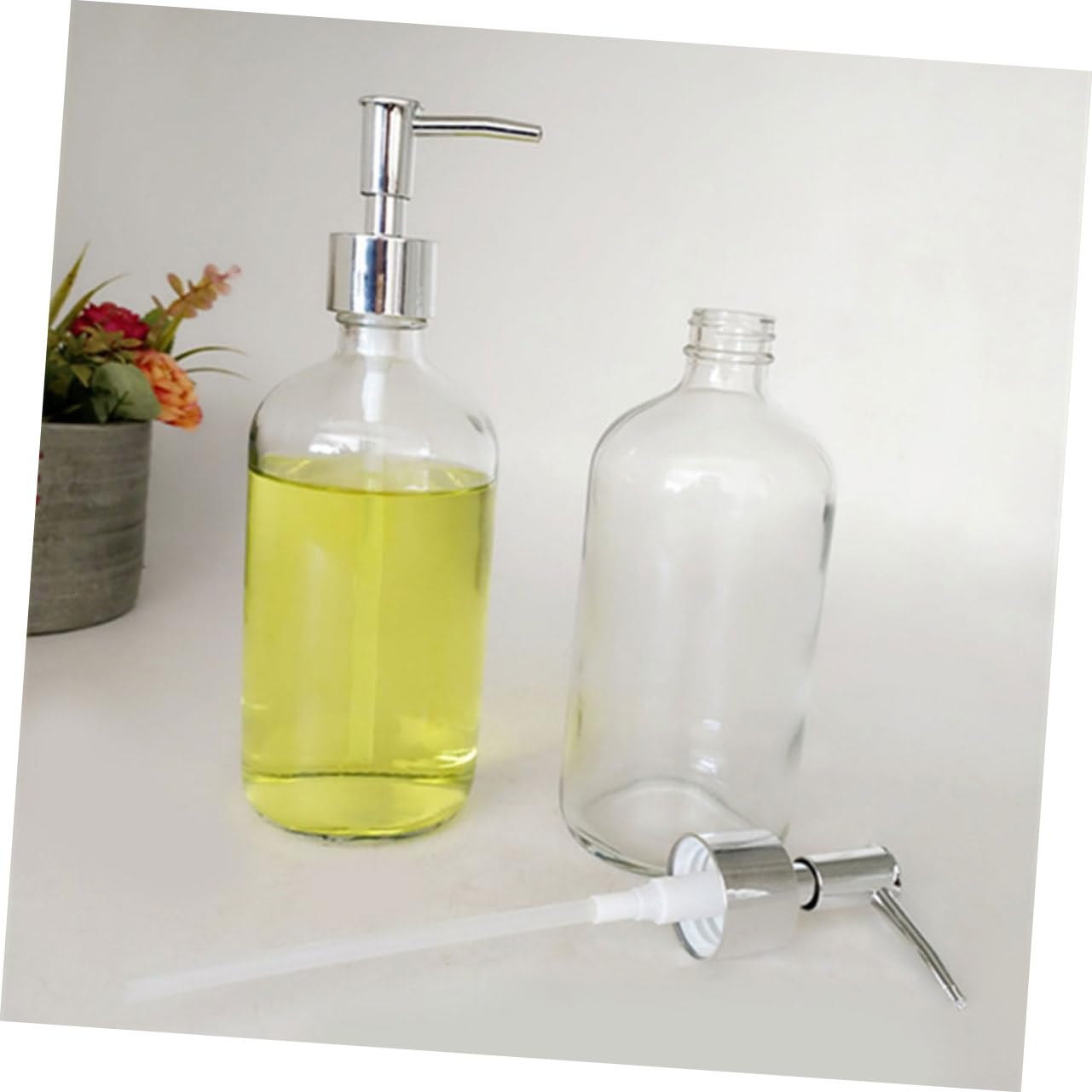 GLEAVI 4 Botellas Dispensadoras de Jabón de Vidrio Blanco, 500ml, Rellenables y Portátiles, Diseño Simple para Baño y Camping, Envase Reutilizable